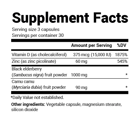 Advanced Immune Support – 1000 mg Black Elderberry with Vitamin D3 & Zinc – 90 Vegetable Capsules - Image 2