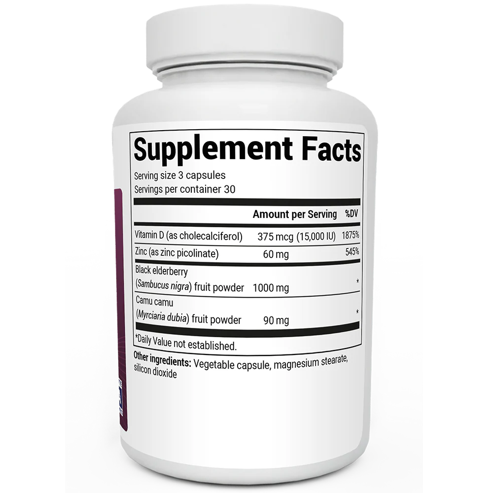 Advanced Immune Support – 1000 mg Black Elderberry with Vitamin D3 & Zinc – 90 Vegetable Capsules - Image 3