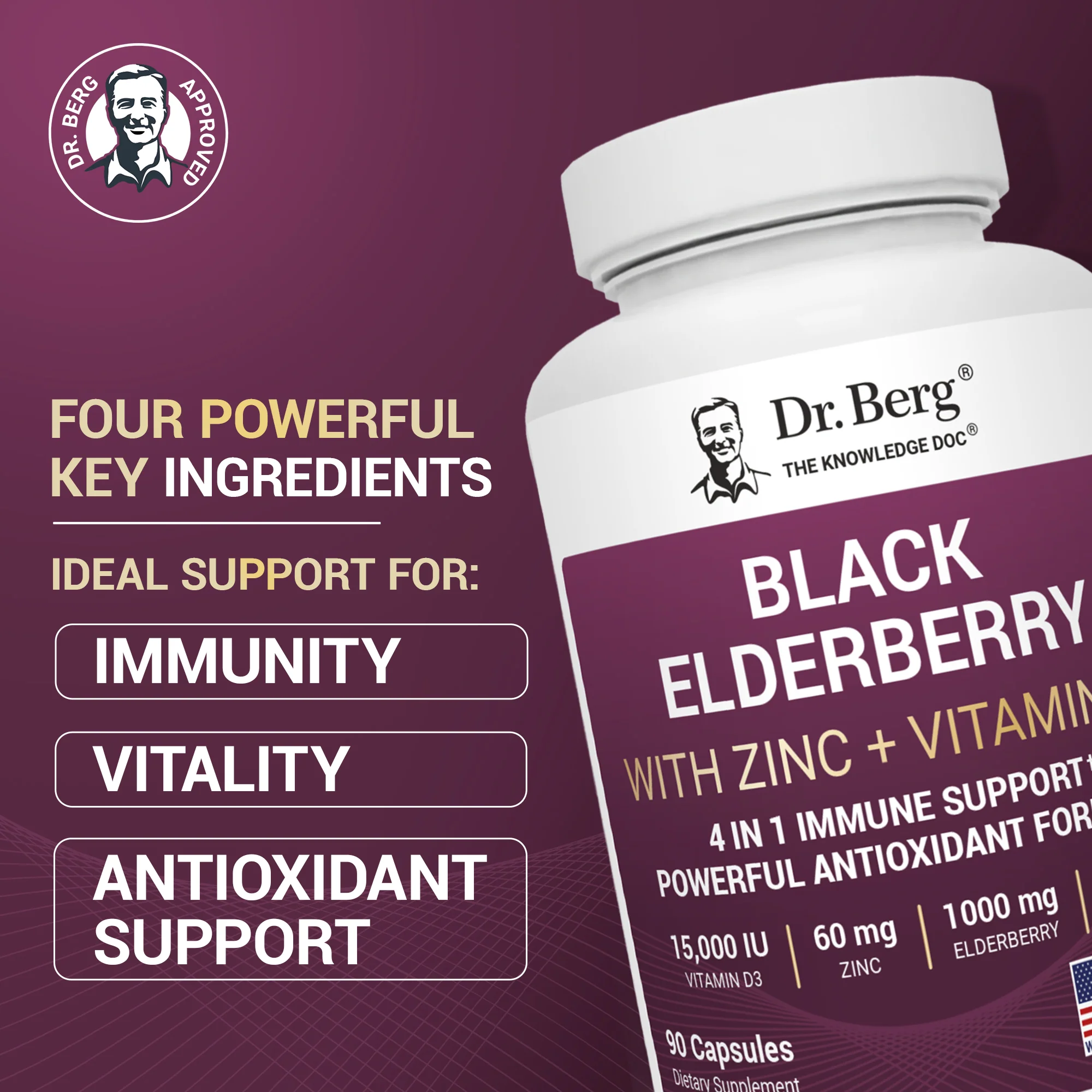 Advanced Immune Support – 1000 mg Black Elderberry with Vitamin D3 & Zinc – 90 Vegetable Capsules - Image 7