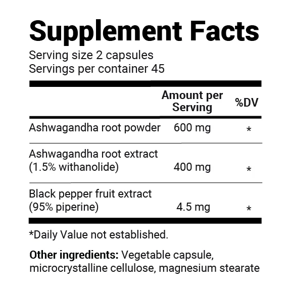 Ashwagandha with BioPerine (Black Pepper) – 90 Vegetable Capsules - Image 2