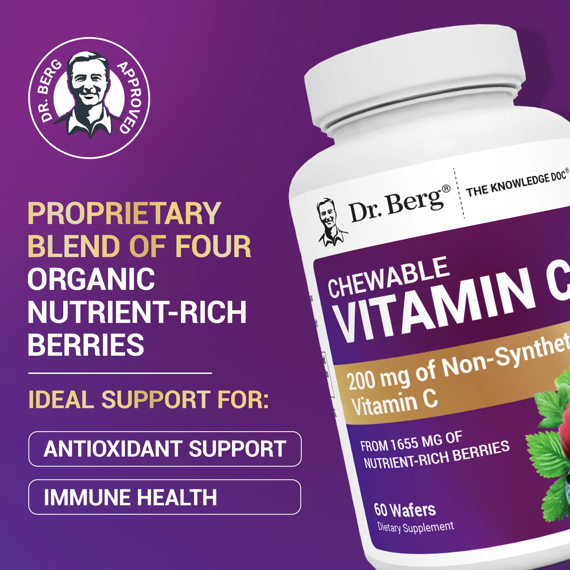Chewable Vitamin C Complex Made with Organic berries, Non-GMO – 60 Chewable Wafers - Image 5