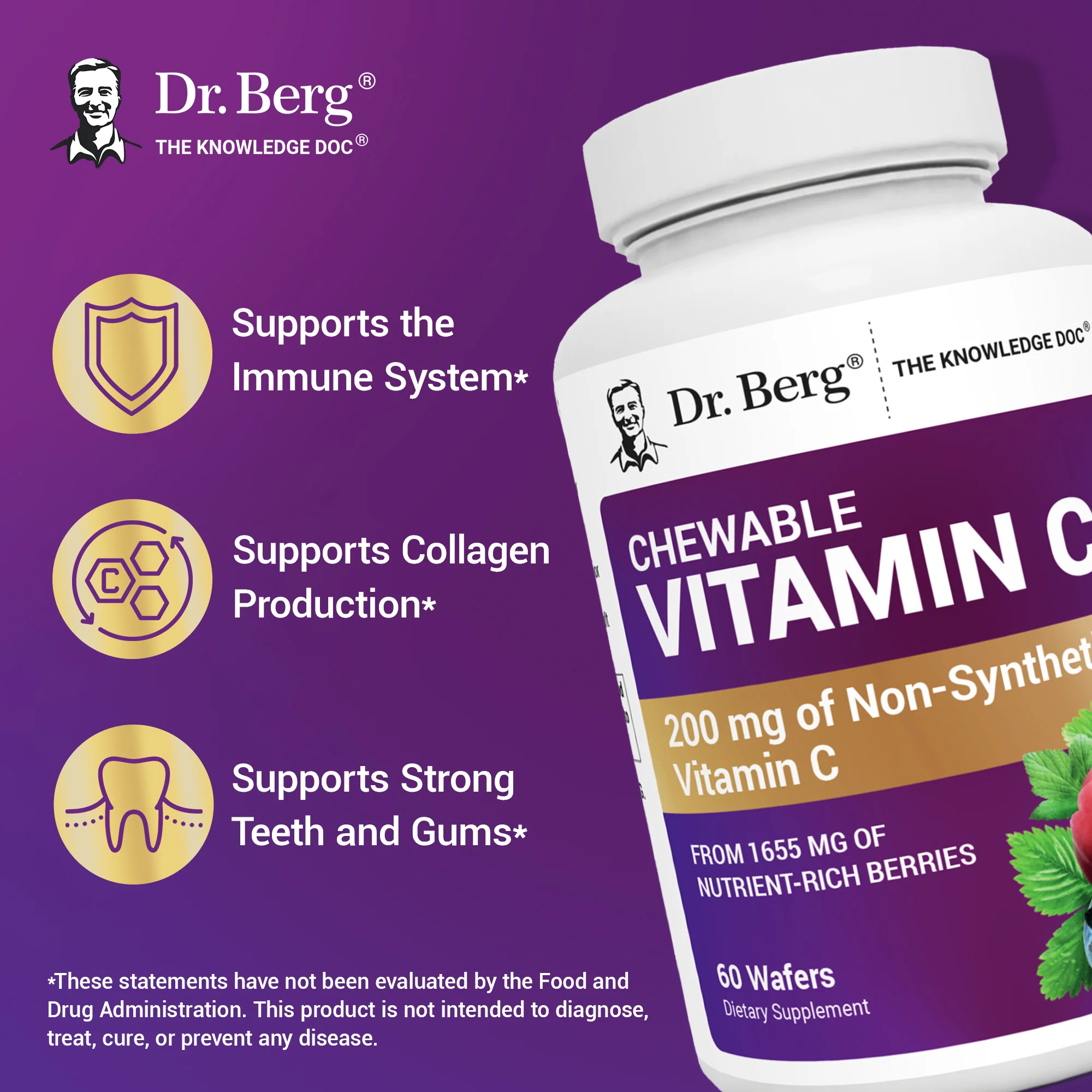 Chewable Vitamin C Complex Made with Organic berries, Non-GMO – 60 Chewable Wafers - Image 6