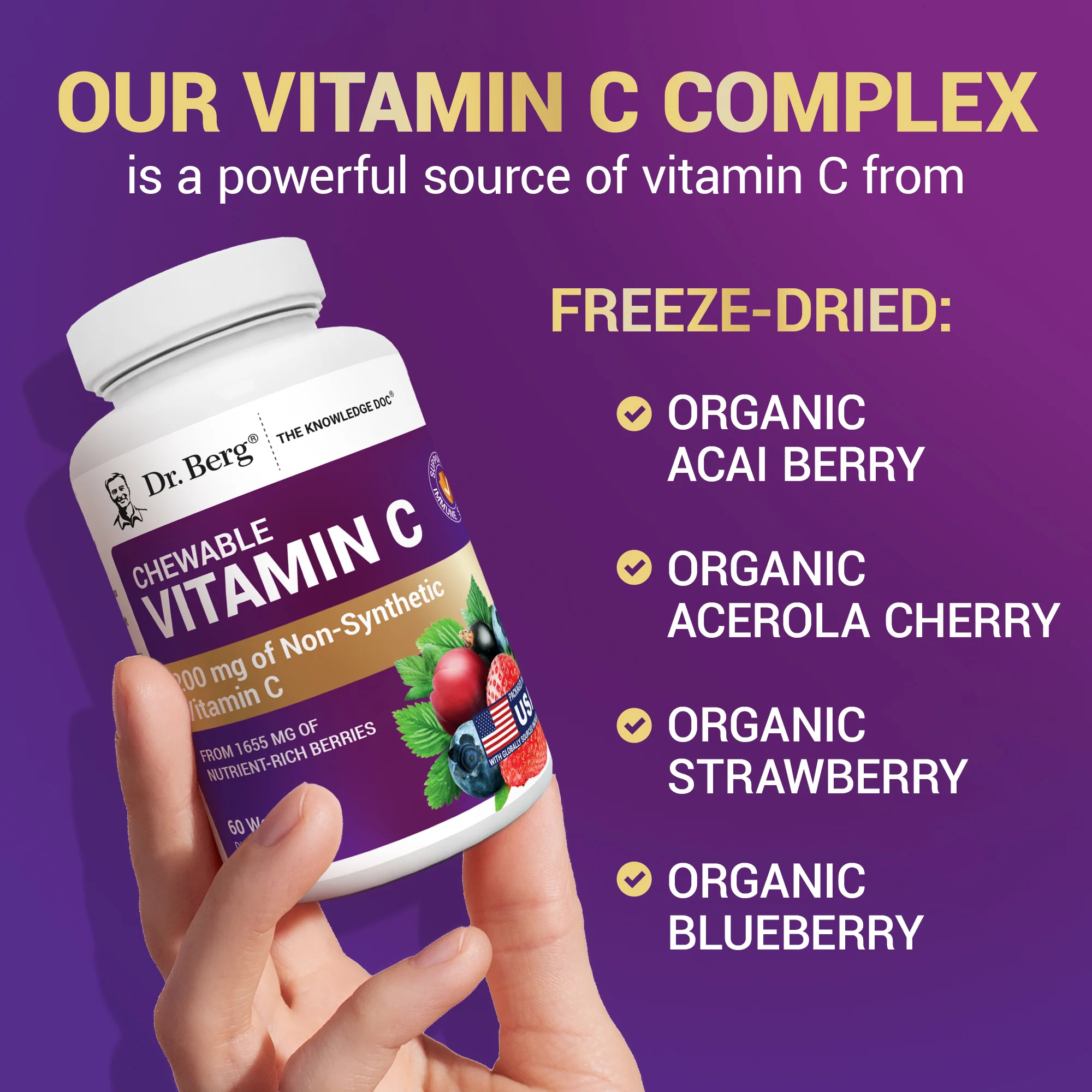 Chewable Vitamin C Complex Made with Organic berries, Non-GMO – 60 Chewable Wafers - Image 7