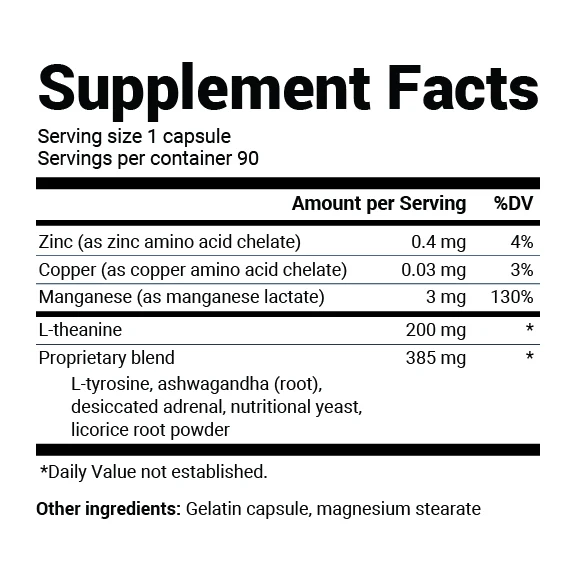 L-Theanine Adrenal Support – 200 mg of L-Theanine – 90 Capsules - Image 2