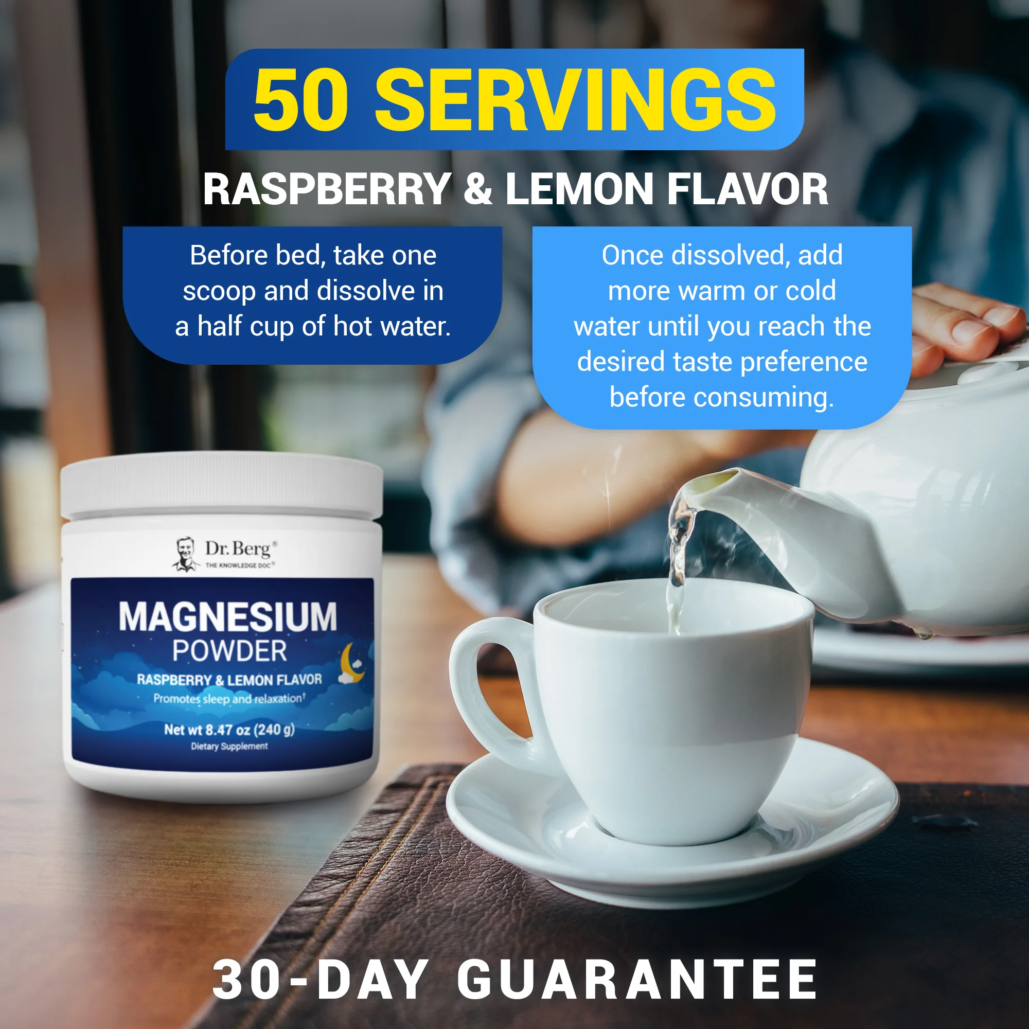 Magnesium Powder Drink Raspberry Lemon Flavor – 325 mg of Magnesium Glycinate per serving – 50 servings - Image 8