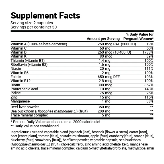 Natural Prenatal Vitamin with Folate and Omegas – 60 Capsules - Image 2