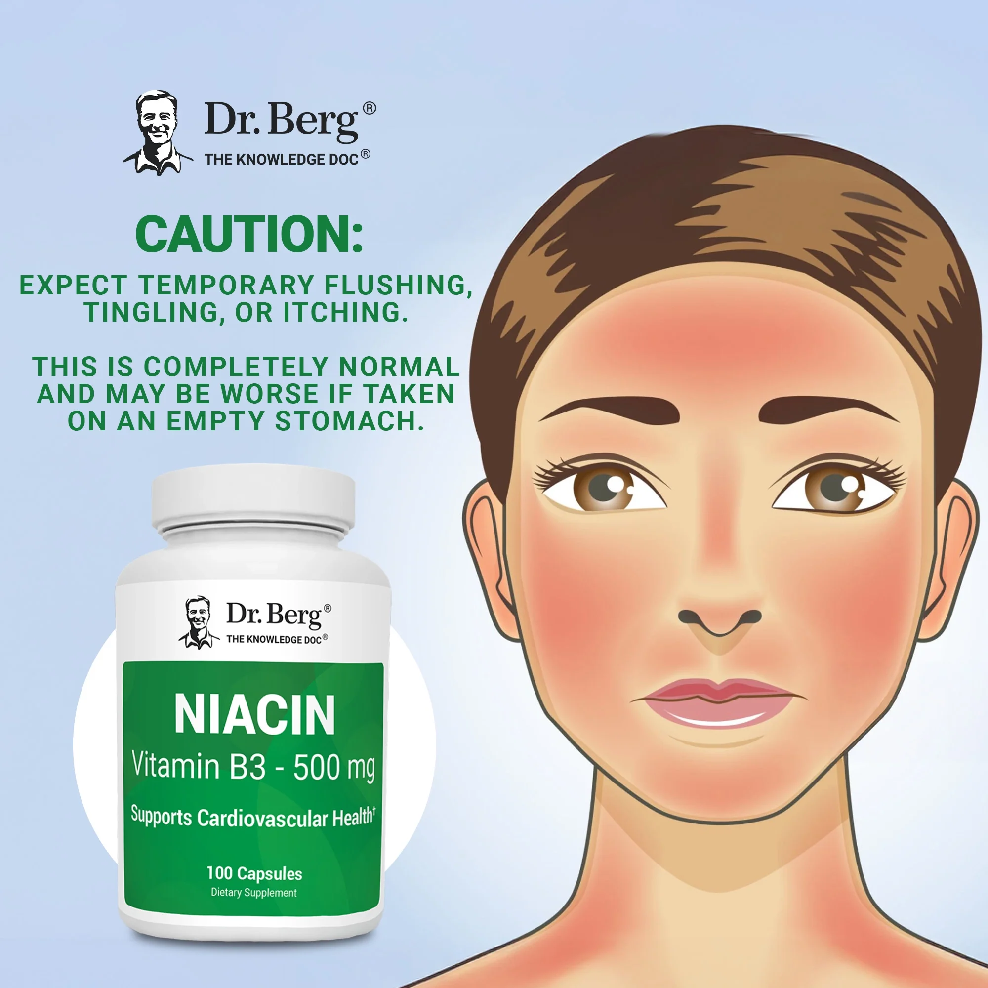 Niacin (Flushing Form) — Vitamin B3 500 mg per serving — Now only 125 mg per capsule - 100 Capsules - Image 2