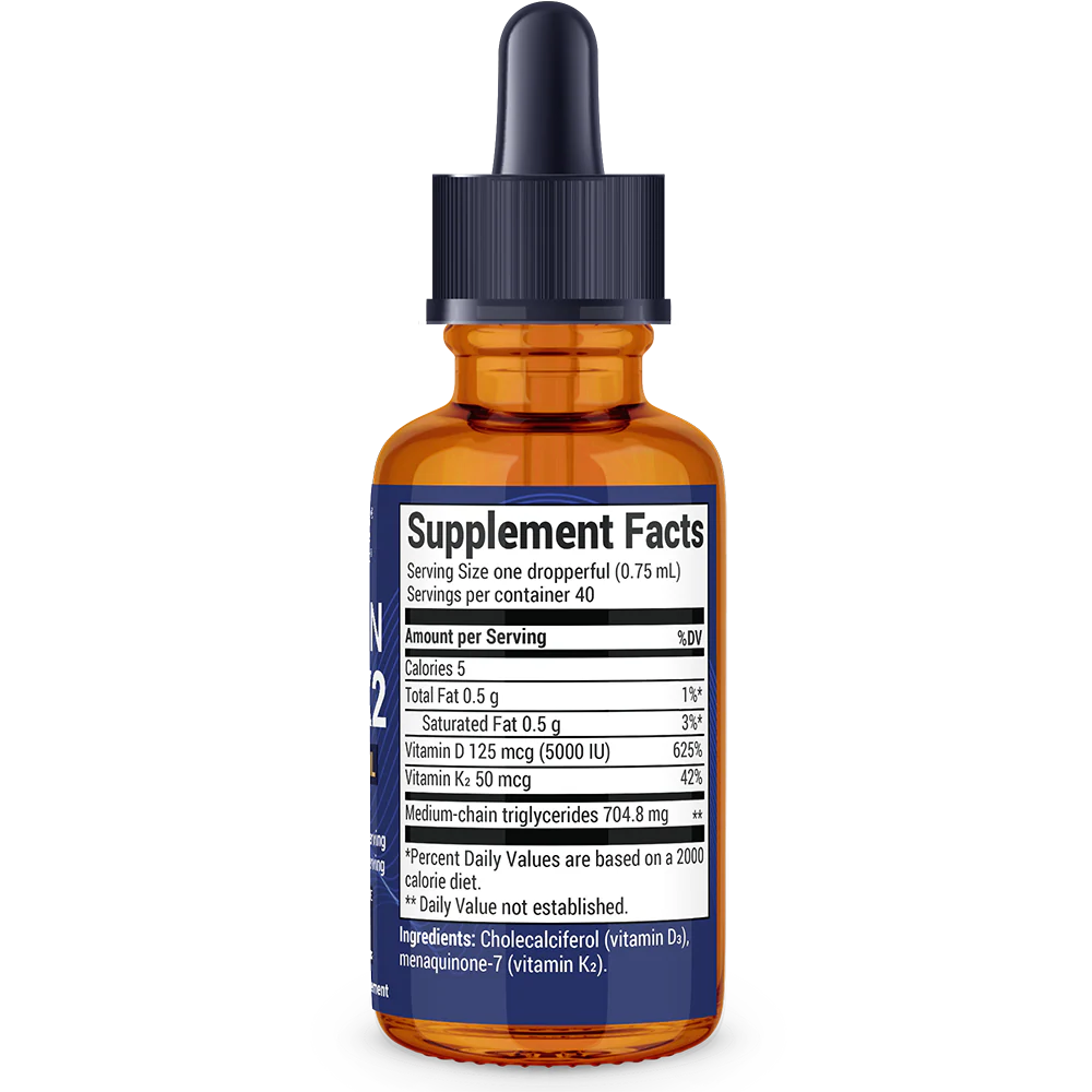Vitamin D3 and K2 Liquid with MCT Oil – Unflavored – 1 fl oz - Image 3