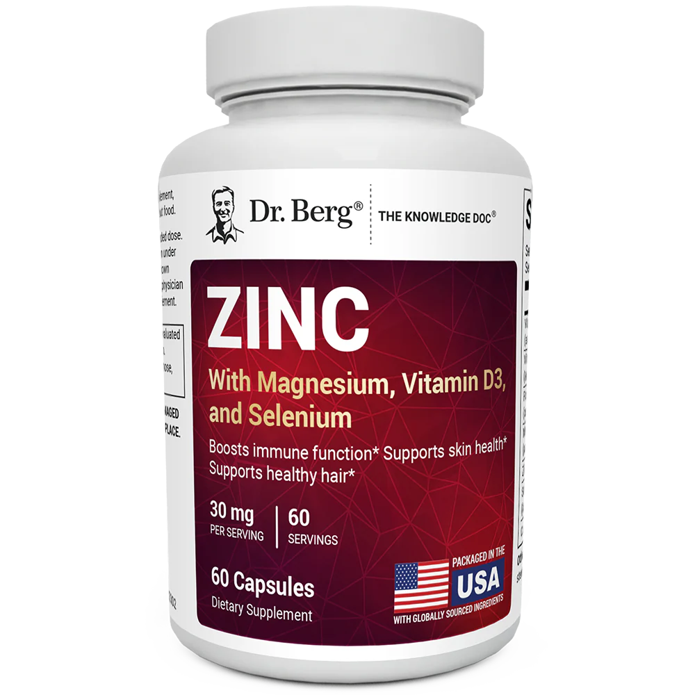 Zinc with Magnesium, Vitamin D3, and Selenium – 30 mg of Zinc – 60 vegetable capsules