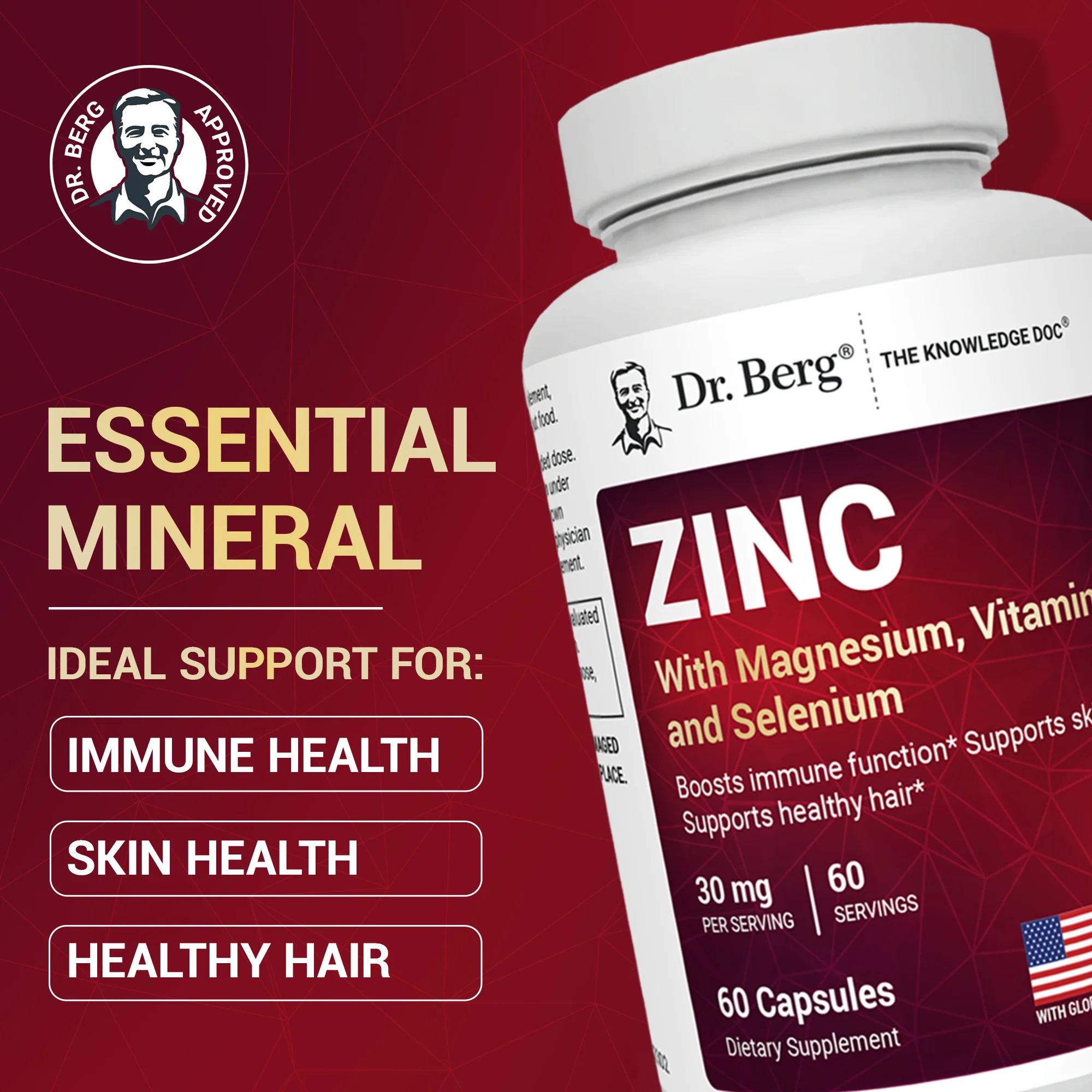 Zinc with Magnesium, Vitamin D3, and Selenium – 30 mg of Zinc – 60 vegetable capsules - Image 6