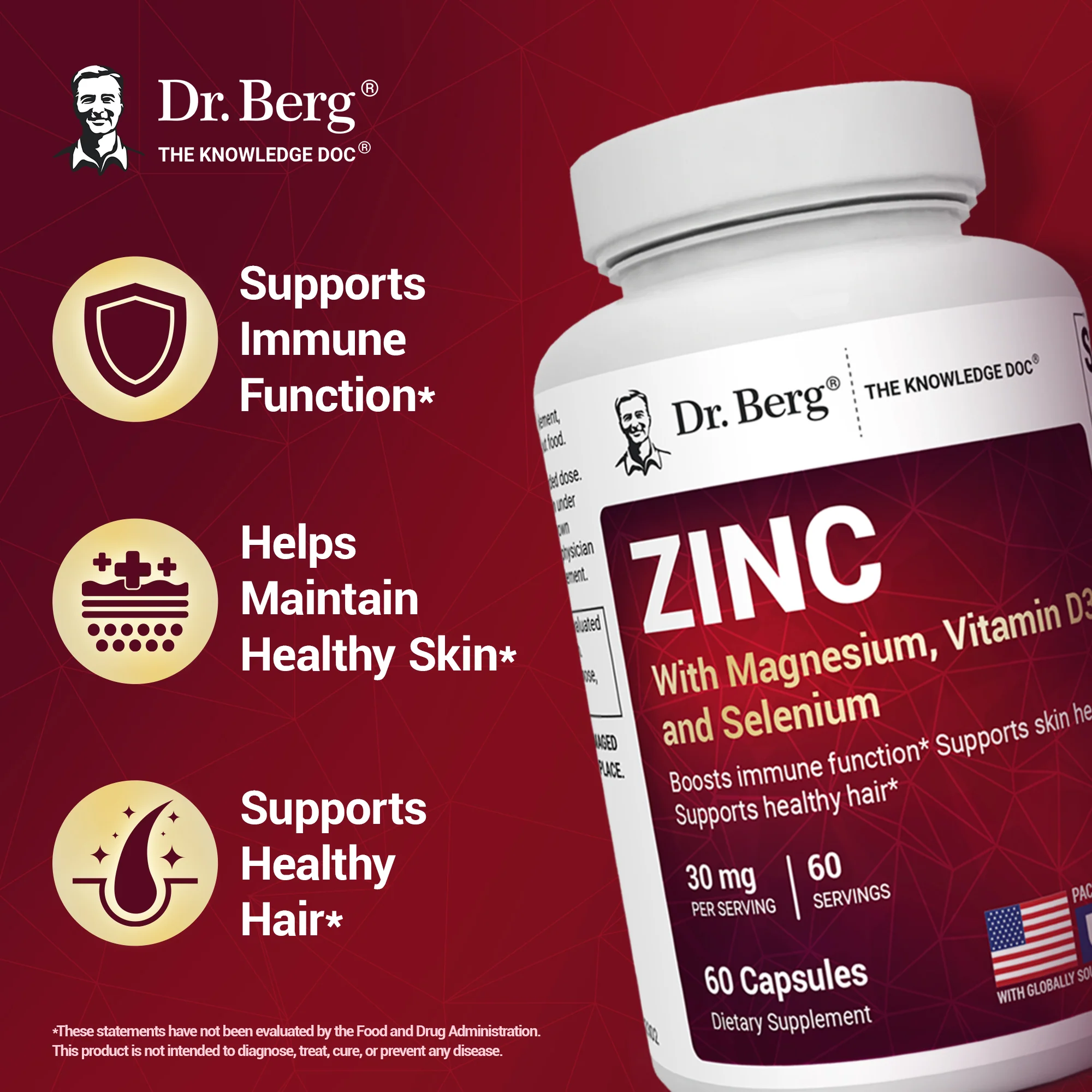 Zinc with Magnesium, Vitamin D3, and Selenium – 30 mg of Zinc – 60 vegetable capsules - Image 7